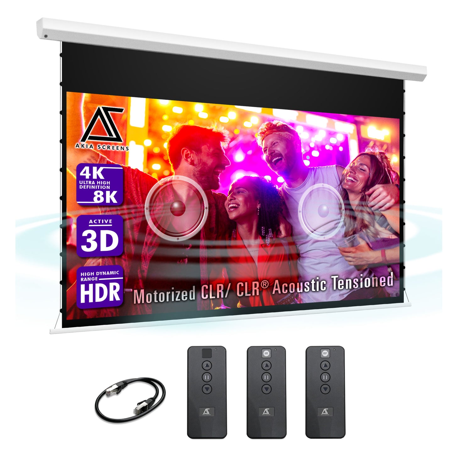 Electric Motorized Tab-Tension CineGrey 4D AT Series - Acoustically Transparent Ceiling Ambient Light Rejecting Projector Screen