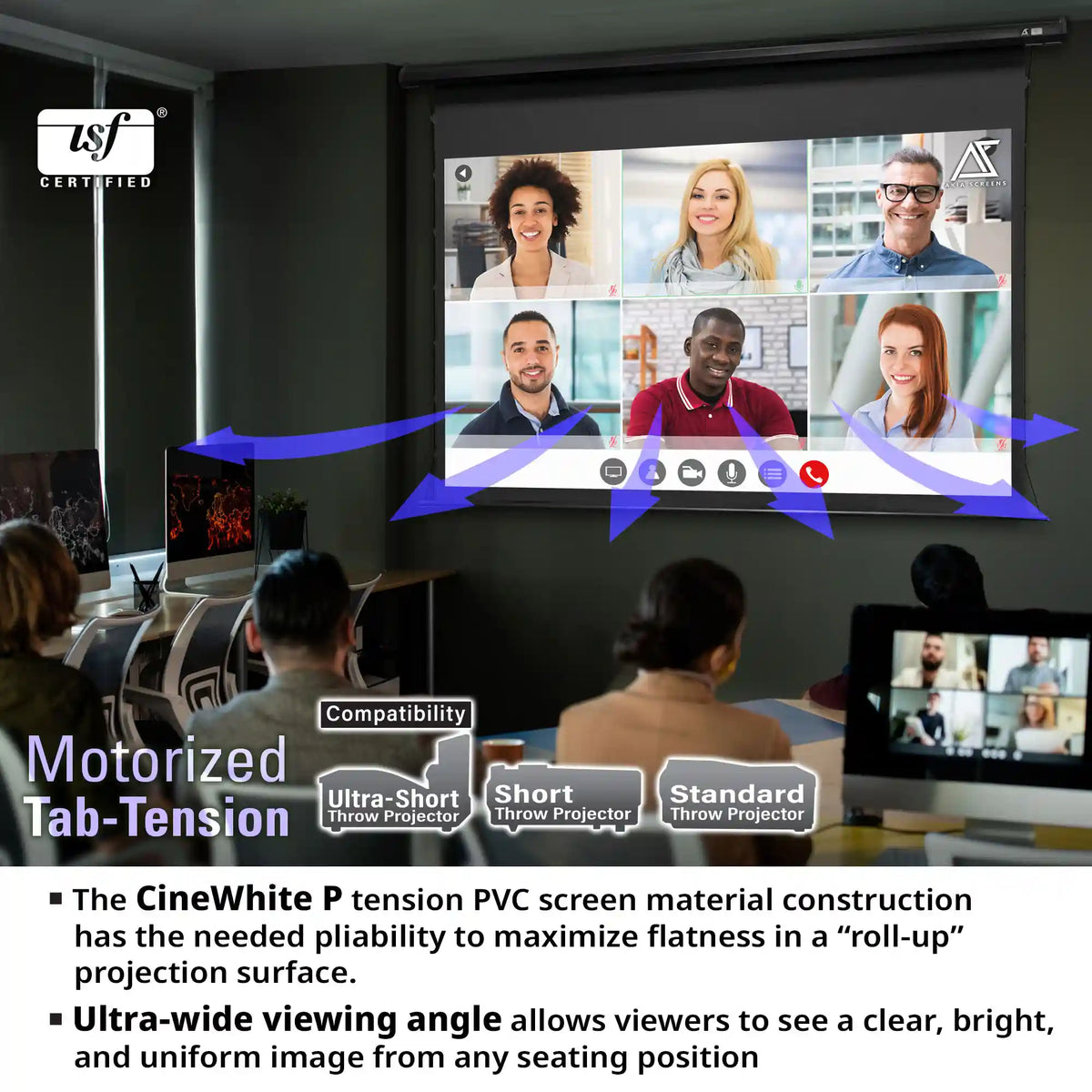 Electric Motorized Tab-Tension Projector Screen RC1® Ver. | Wrinkle Free, Active 3D, 4K/8K Ultra HD Ready Matte White Material, 105/120" in 16:9 Format
