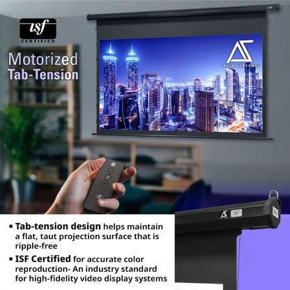 Electric Motorized Tab-Tension Projector Screen RC1® Ver. | Wrinkle Free, Active 3D, 4K/8K Ultra HD Ready Matte White Material, 105/120" in 16:9 Format