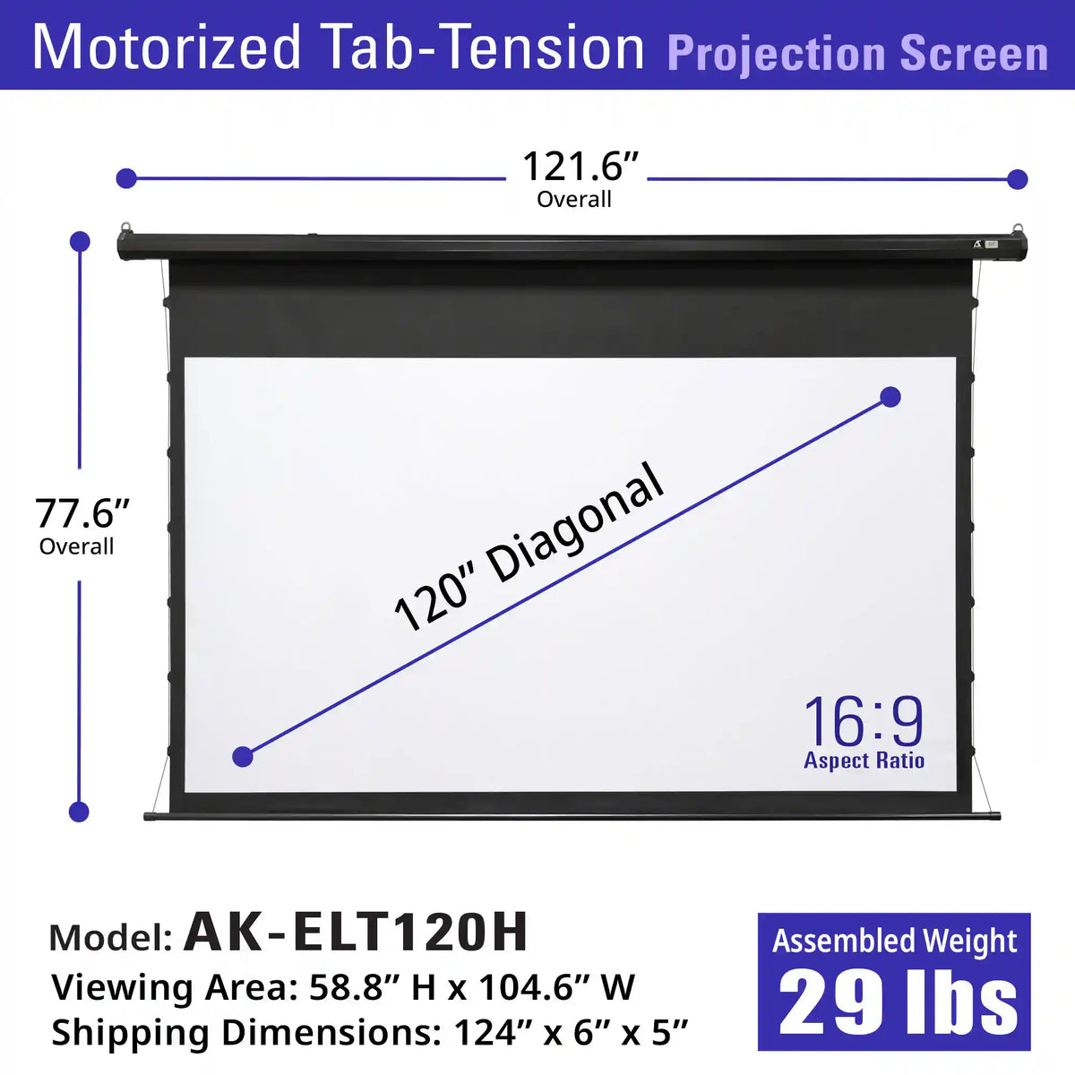 Electric Motorized Tab-Tension Projector Screen RC1® Ver. | Wrinkle Free, Active 3D, 4K/8K Ultra HD Ready Matte White Material, 105/120" in 16:9 Format