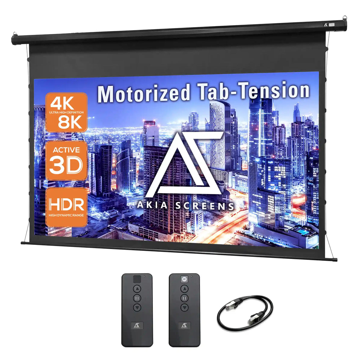 Electric Motorized Tab-Tension Projector Screen RC1® Ver. | Wrinkle Free, Active 3D, 4K/8K Ultra HD Ready Matte White Material, 105/120" in 16:9 Format