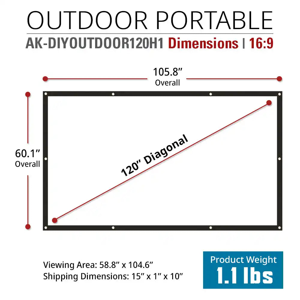 Indoor Outdoor Dual Front/Rear Portable DYI Projector Screen (2 pcs) , 120-inch, Viewing Area : 58.8"x104.6"