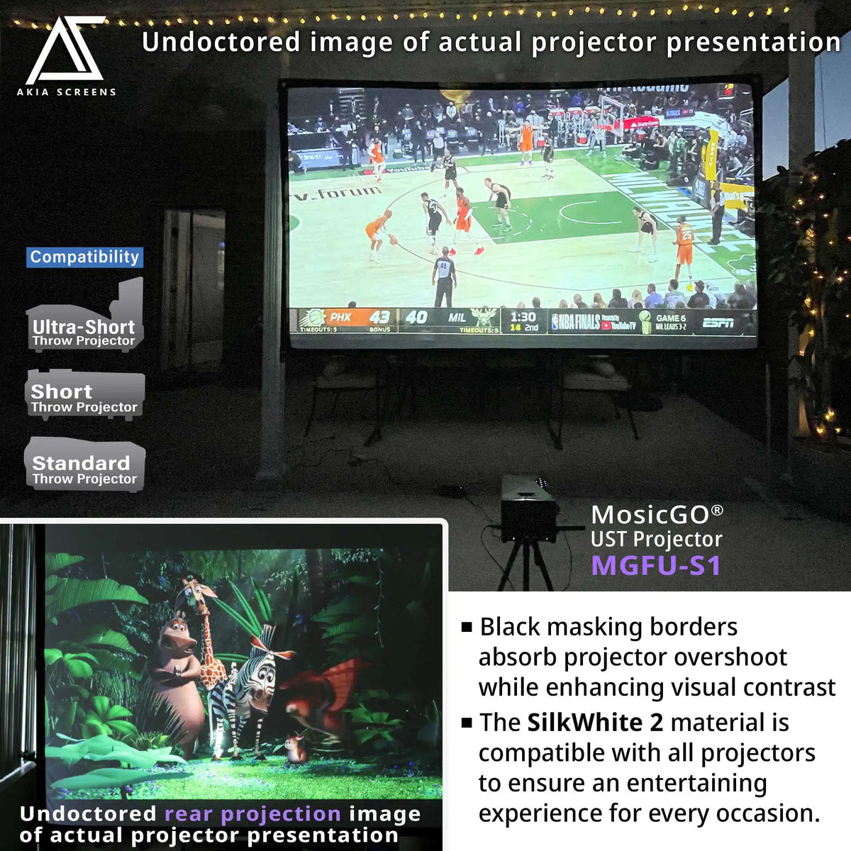 Light-Weight Outdoor/Indoor Portable Front & Rear Projector Screen with Stand and Bag, 125"(16:9), Viewing Area : 62.6"x108.7"