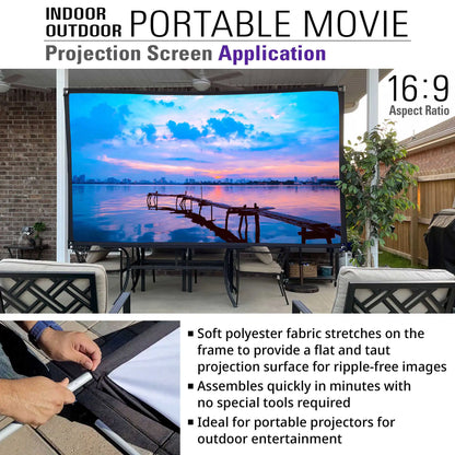 Light-Weight Outdoor/Indoor Portable Front & Rear Projector Screen with Stand and Bag, 125"(16:9), Viewing Area : 62.6"x108.7"