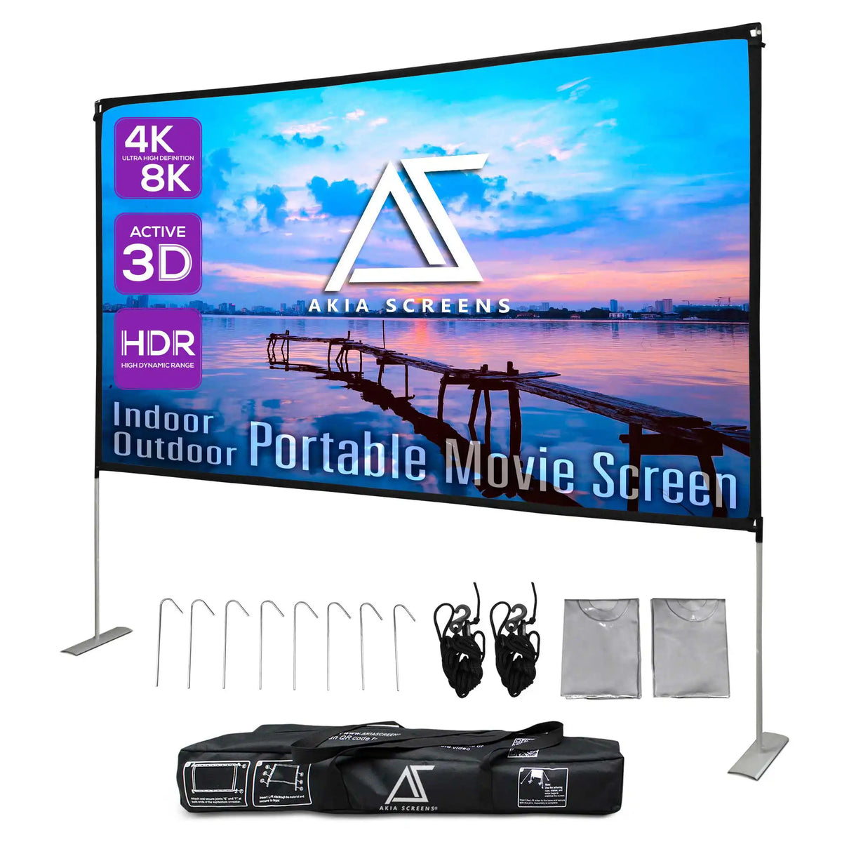 Light-Weight Outdoor/Indoor Portable Front & Rear Projector Screen with Stand and Bag, 125"(16:9), Viewing Area : 62.6"x108.7"