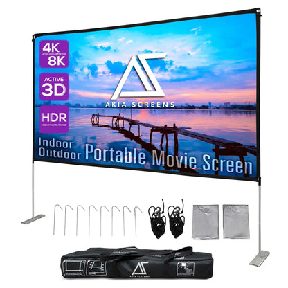 Light-Weight Outdoor/Indoor Portable Front & Rear Projector Screen with Stand and Bag, 125"(16:9), Viewing Area : 62.6"x108.7"