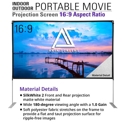 Light-Weight Outdoor/Indoor Portable Front & Rear Projector Screen with Stand and Bag, 125"(16:9), Viewing Area : 62.6"x108.7"