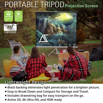 Portable Tripod Projector Screen | Active 3D, 4K/8K Ultra HD Ready Matte White Material, 100-inch, Viewing Area : 70.7"x70.7"