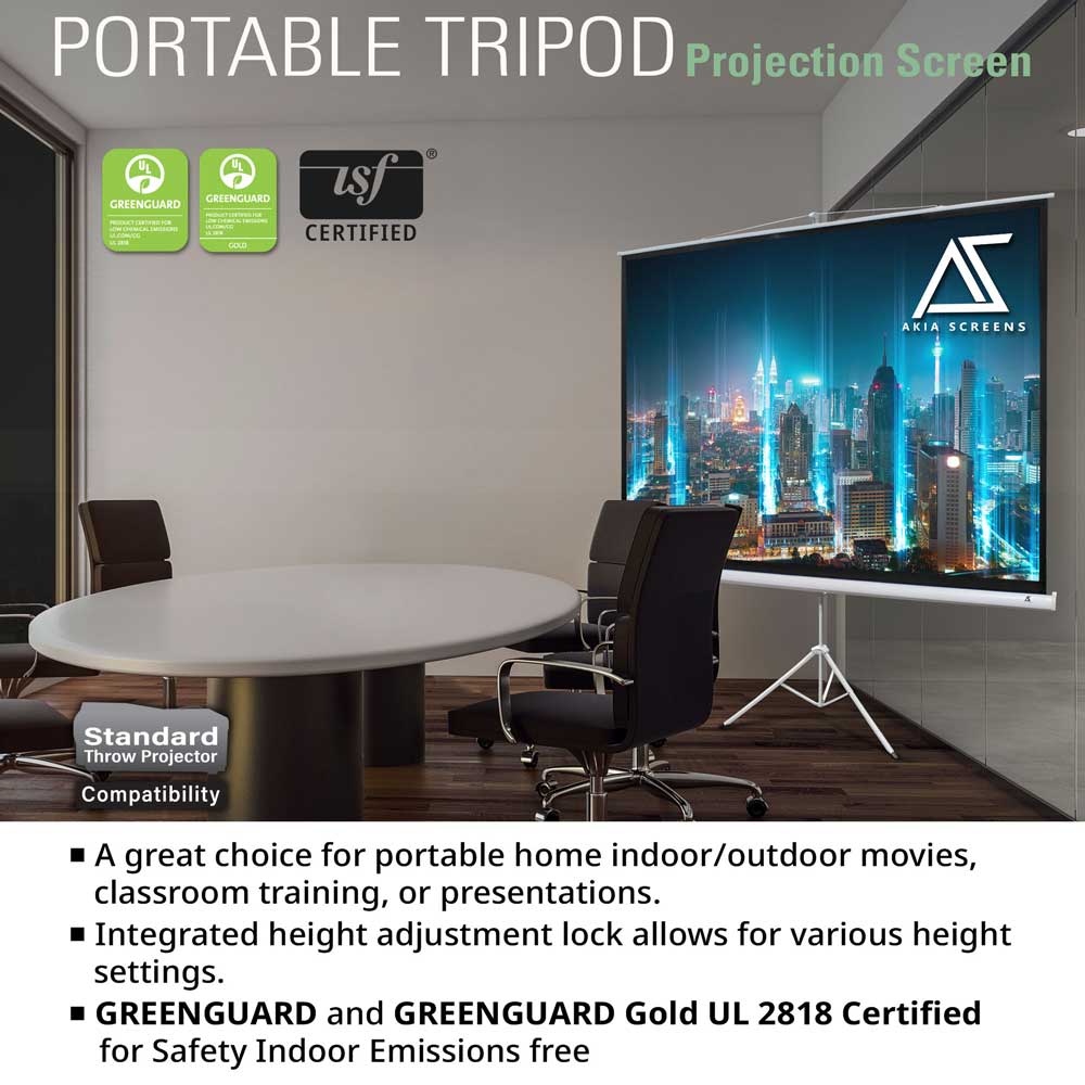 Portable Tripod Projector Screen | Active 3D, 4K/8K Ultra HD Ready Matte White Material, 100-inch, Viewing Area : 70.7"x70.7"