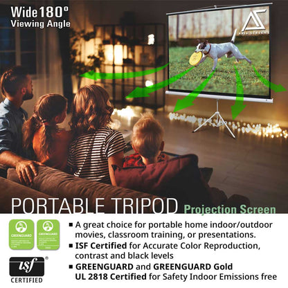 Portable Tripod Projector Screen | Active 3D, 4K/8K Ultra HD Ready Matte White Material, 100-inch, Viewing Area : 70.7"x70.7"