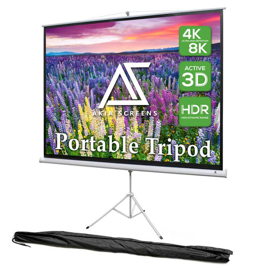 Portable Tripod Projector Screen | Active 3D, 4K/8K Ultra HD Ready Matte White Material, 100-inch, Viewing Area : 70.7"x70.7"