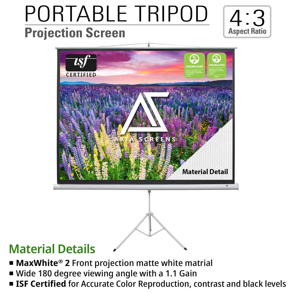 Portable Tripod Projector Screen | Active 3D, 4K/8K Ultra HD Ready Matte White Material, 100-inch, Viewing Area : 70.7"x70.7"