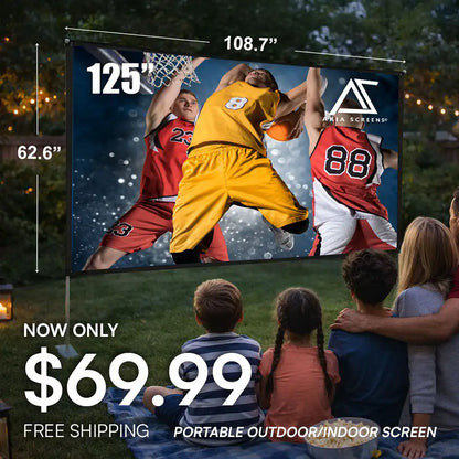 Light-Weight Outdoor/Indoor Portable Front & Rear Projector Screen with Stand and Bag, 125"(16:9), Viewing Area : 62.6"x108.7"