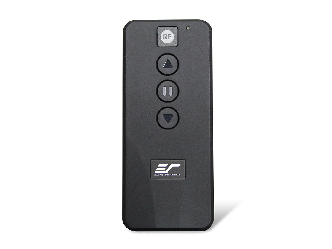 Black remote control with buttons on a white background