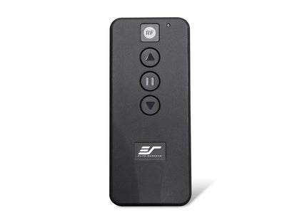 Black remote control with buttons on a white background