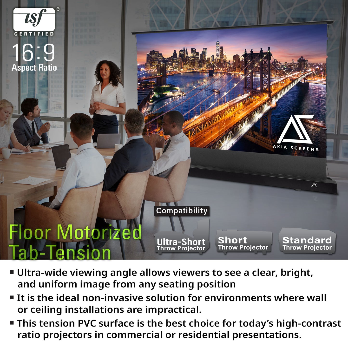 Floor Motorized Tab-Tension CineWhite® (Matte White) Projection Screen