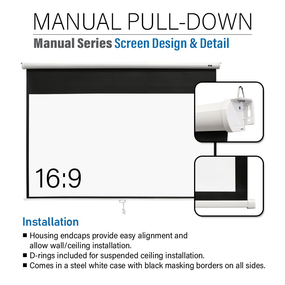 Royality Industries Wall Type/Manual Pull Down Without Locking Projector  Screen (6 FEET by 4 FEET = 84'') Full HD 4K, 3D 1080p, Matte : :  Electronics